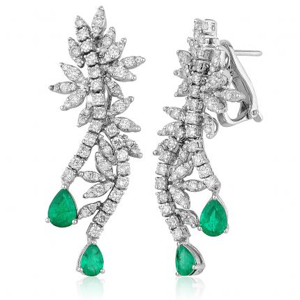 5.13 ct. Pırlanta Zümrüt Küpe